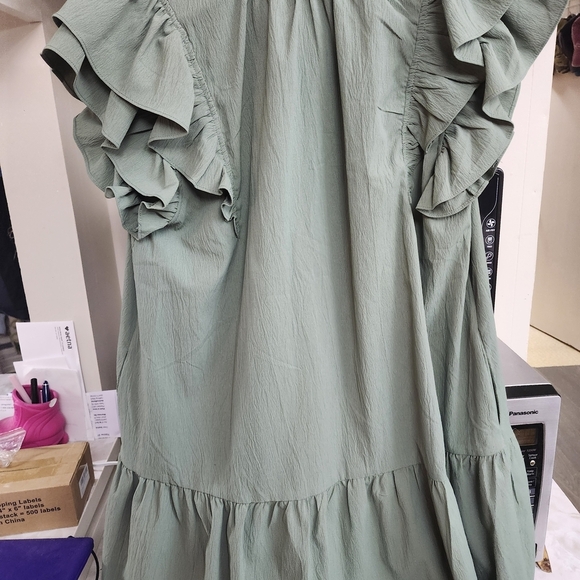 Entro Sage Green Ruffle Sleeve Mini Dress - Picture 5 of 5